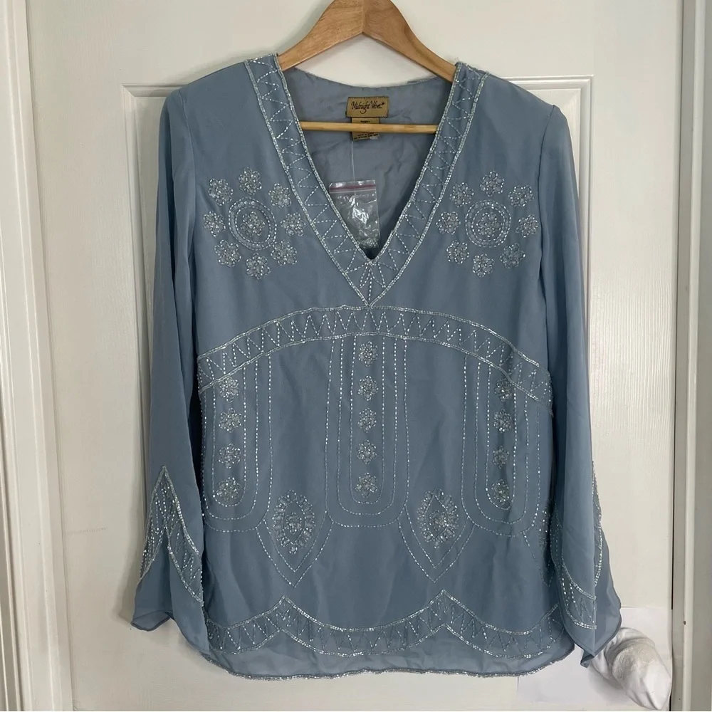 Vintage RARE NEW Midnight Velvet Two-Piece Set Top + Skirt with Sequin Sz Medium - Picture 7 of 12